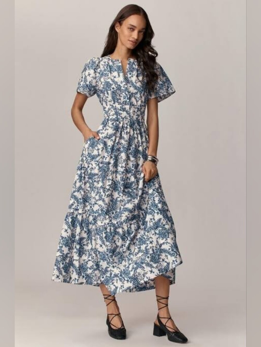 NWT Anthropologie Somerset Maxi Dress Blue Floral Large Petite LP